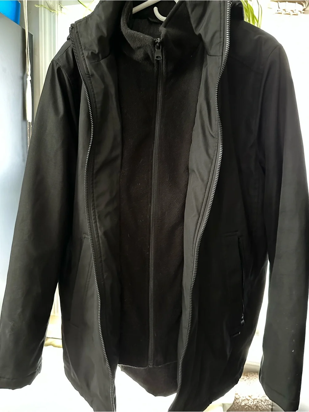 Calvin Klein Black Hooded Raincoat - Zip Front